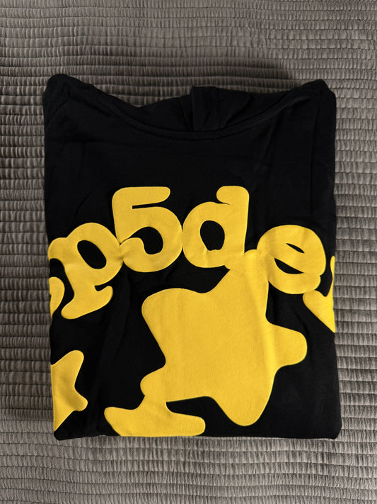 Sp5der Worldwide “555 Stars” Hoodie – Black/Yellow (Authentic 2023 Edition)