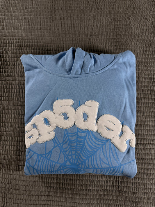 Sp5der Worldwide “Web” Hoodie – Baby Blue (Authentic 2023 Edition)