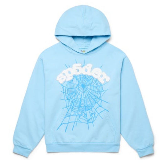 Sp5der Worldwide “Web” Hoodie – Baby Blue (Authentic 2023 Edition)